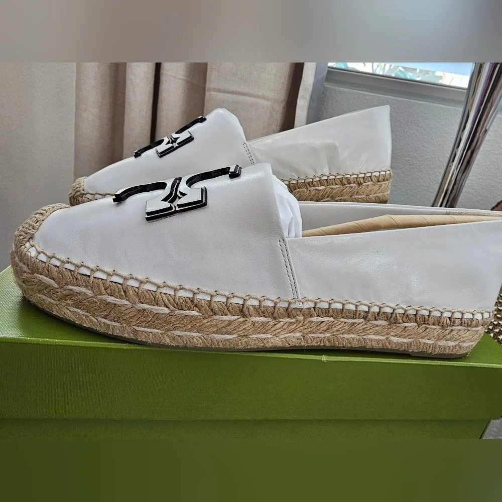 Tory Burch Ines Leather Espadrille with White Logo 8.5